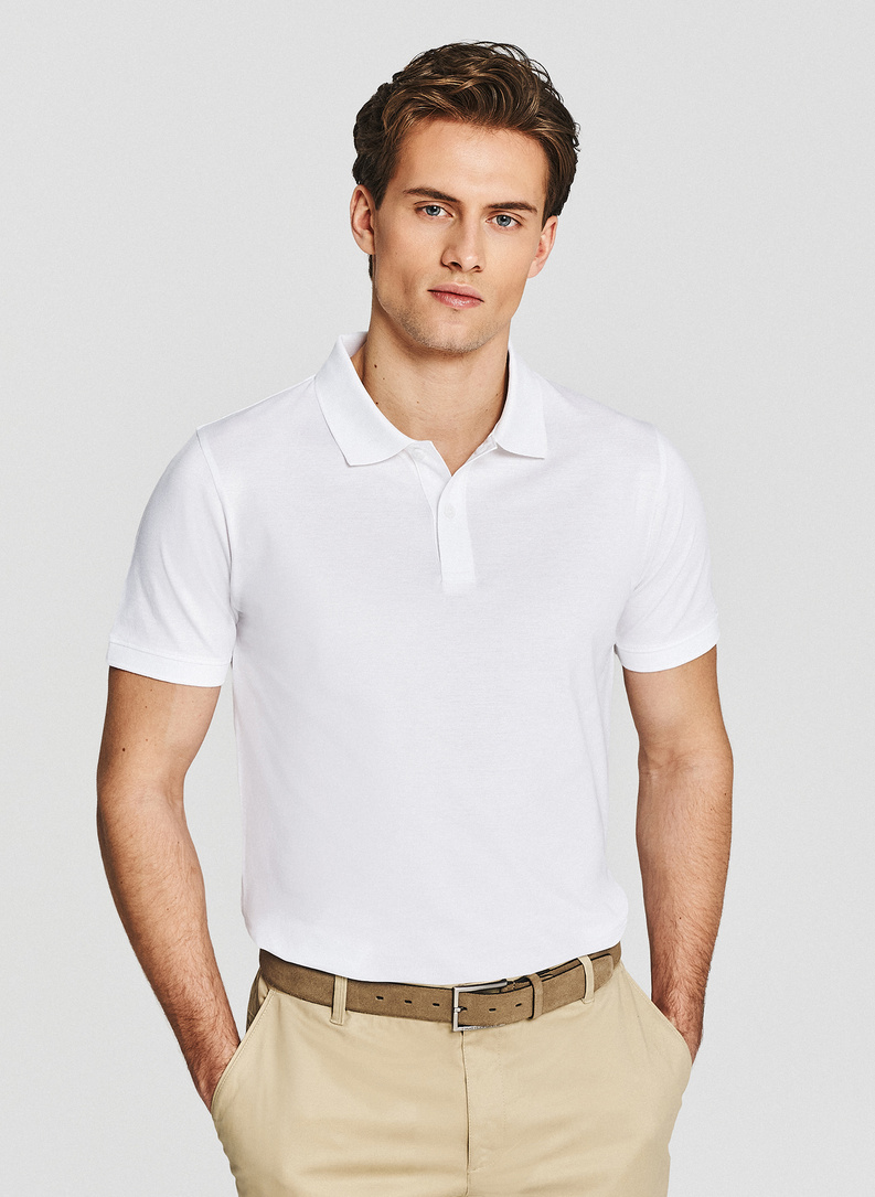 Biały t-shirt polo z bawełny