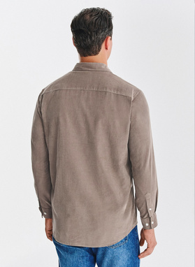 Brązowa koszula sztruksowa z kieszeniami na piersi