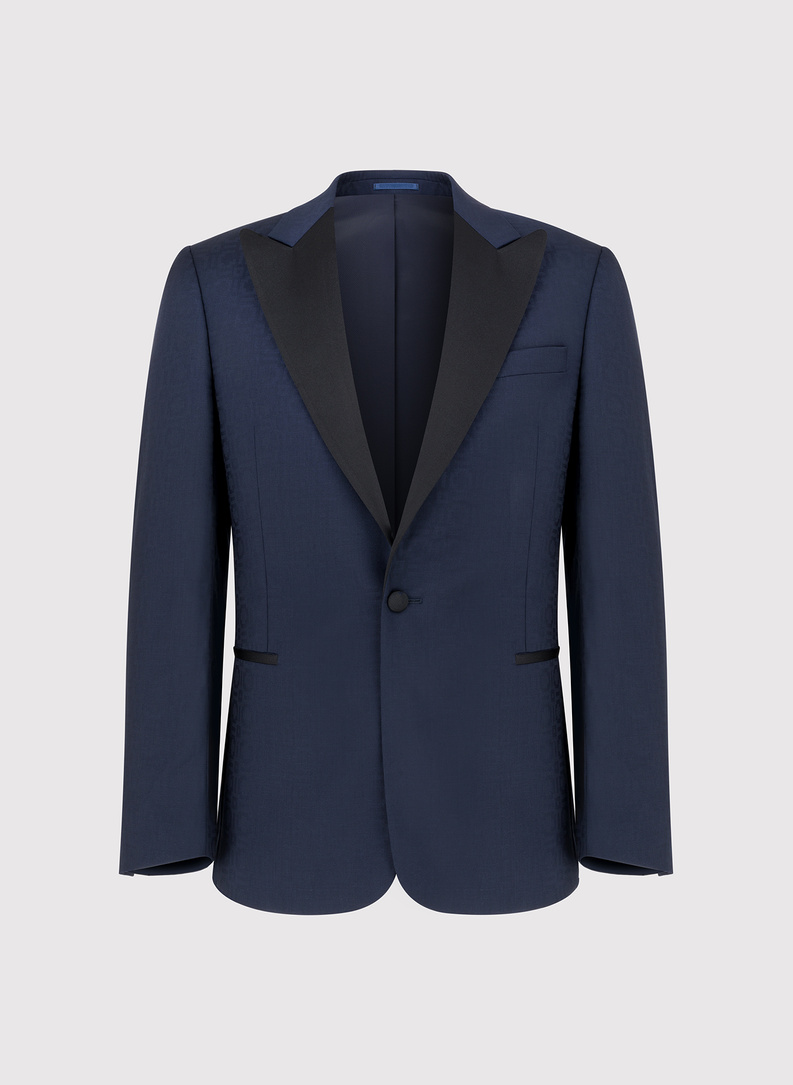 Granatowa żakardowa marynarka smokingowa