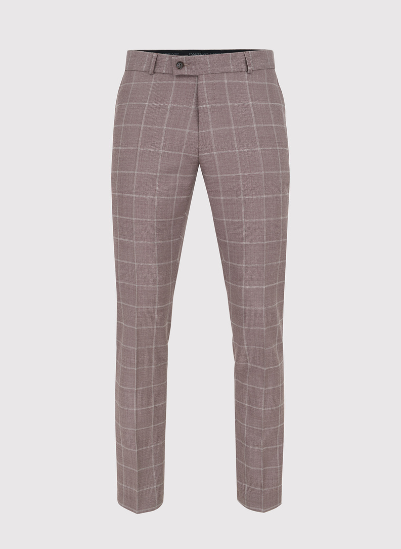 Wełniany różowy garnitur w kratę