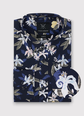 Granatowa koszula męska w kwiaty