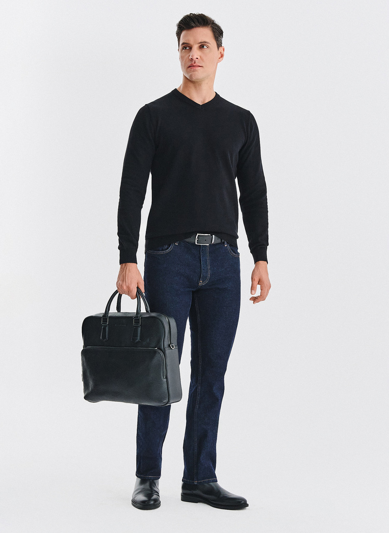 Czarna skórzana aktówka męska