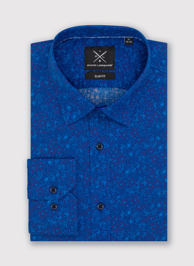 Granatowa koszula męska w kwiatowy deseń