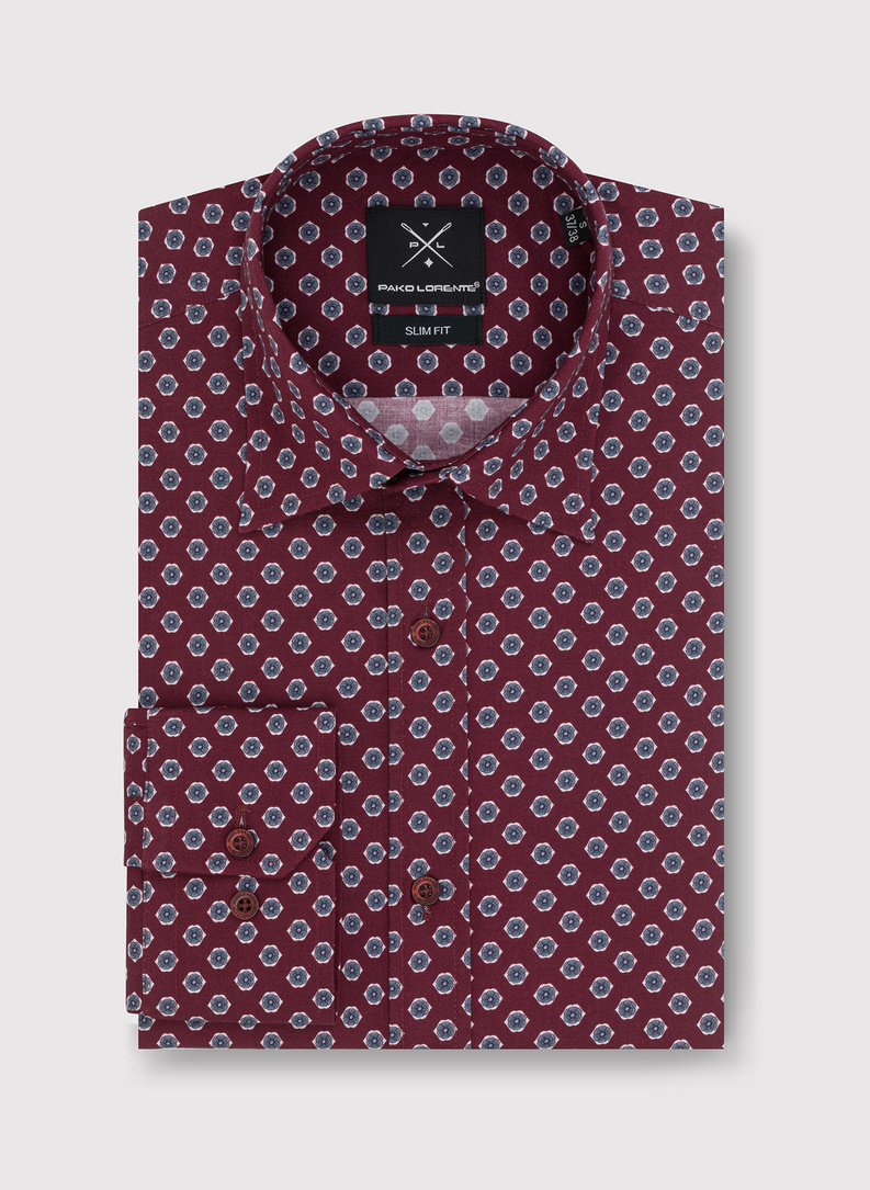 Męska bordowa koszula w kwiatki 