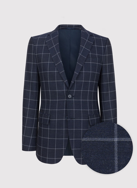 Casualowa granatowa marynarka w jasną kratę