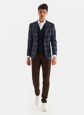 Granatowa casualowa marynarka męska w kratę 