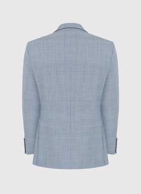 Niebieska marynarka garniturowa w kraciasty deseń