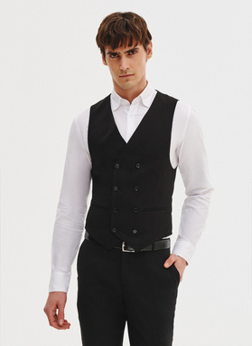Czarna dwurzędowa kamizelka męska