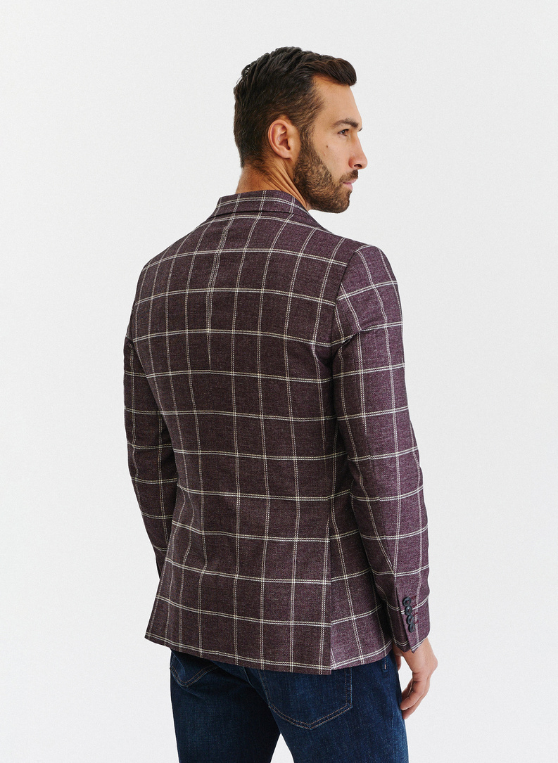 Bordowa marynarka męska w kratę