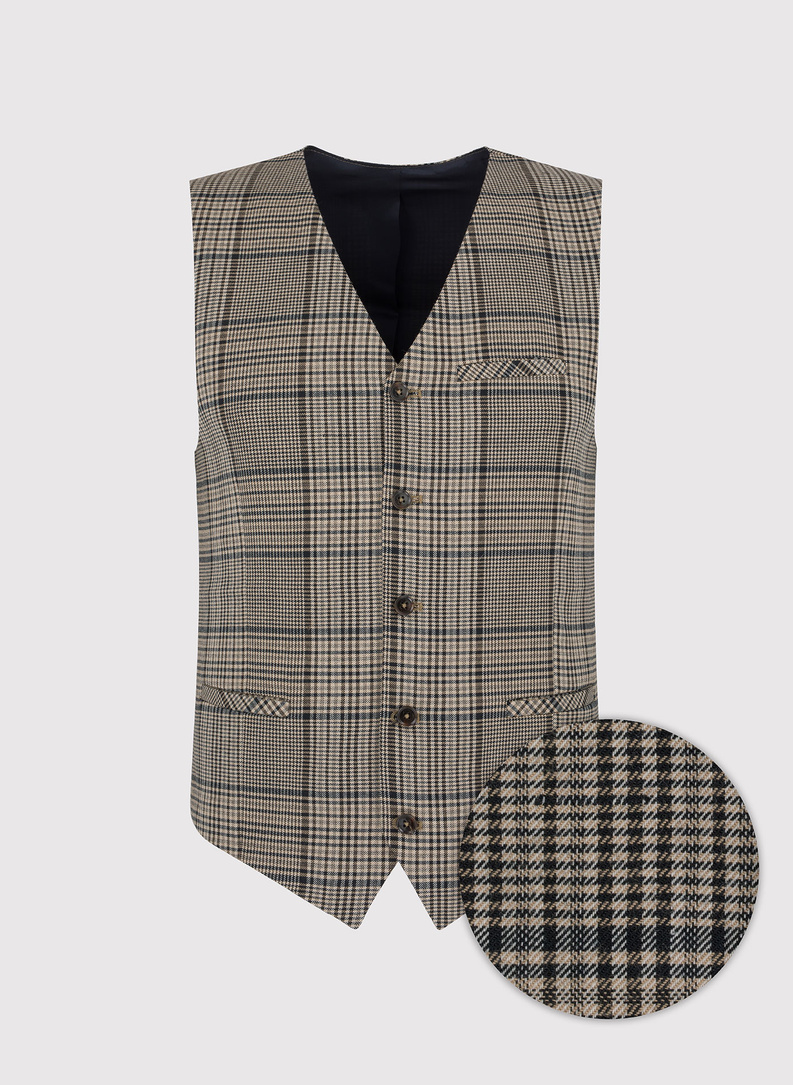 Kamizelka męska w beżowo-brązową kratę