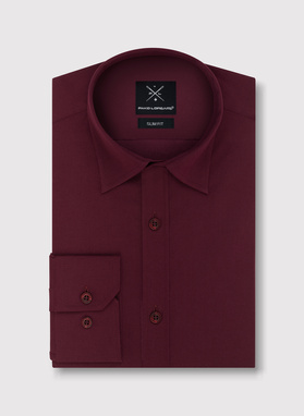 Bordowa gładka koszula męska