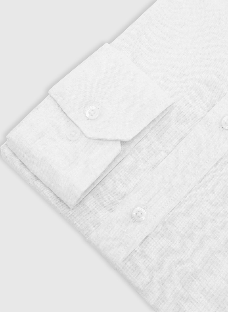 Lniana biała koszula z kołnierzem stójką