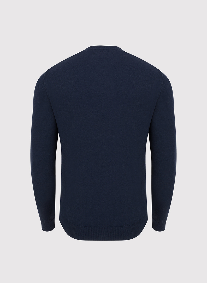 Granatowy męski sweter w serek 