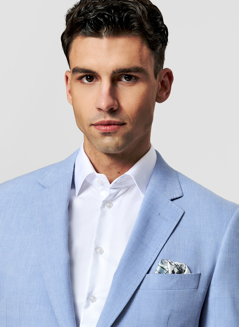 Niebieska marynarka z lnem i bawełną