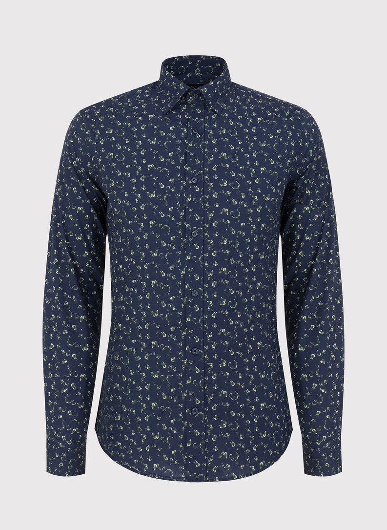 Granatowa koszula męska w zielone motyle