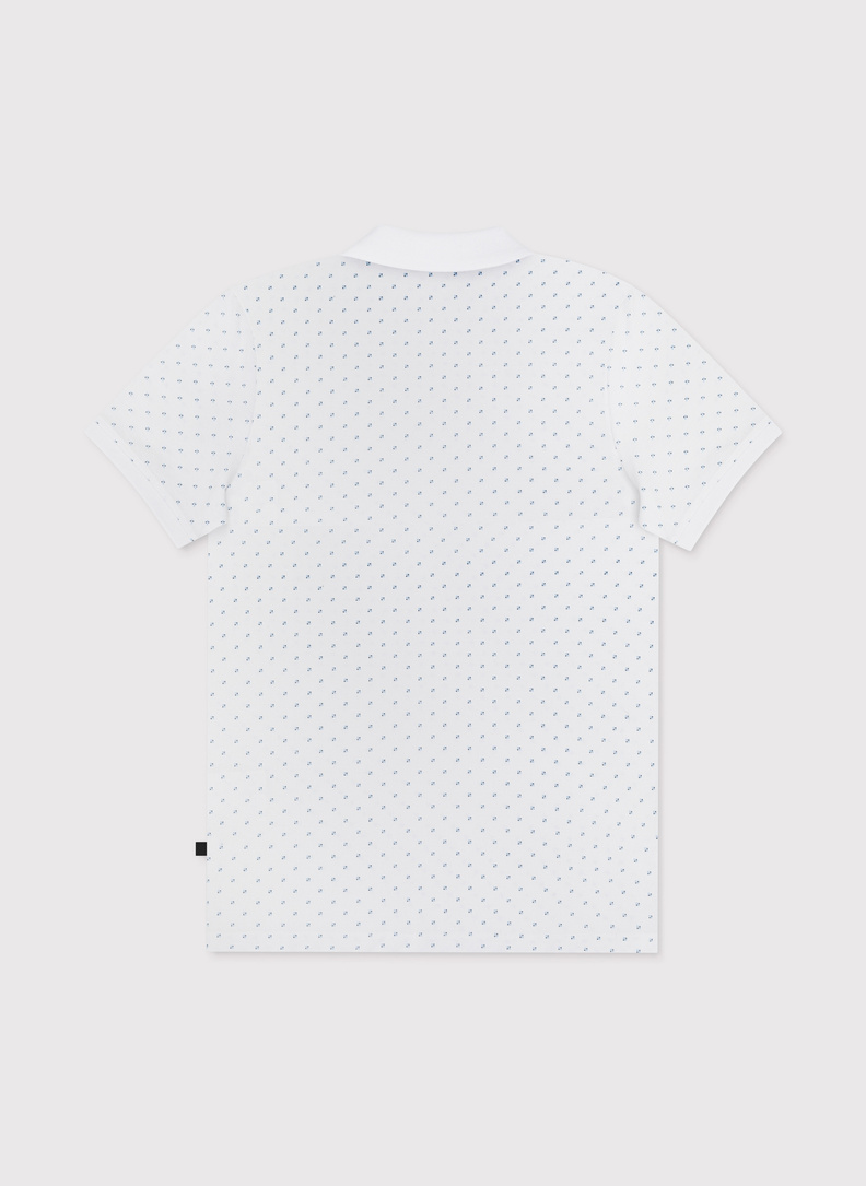 Biały t-shirt polo w w geometryczny wzór