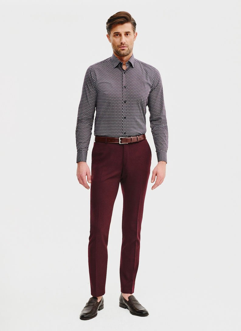 Męska koszula w bordowy mikrowzór