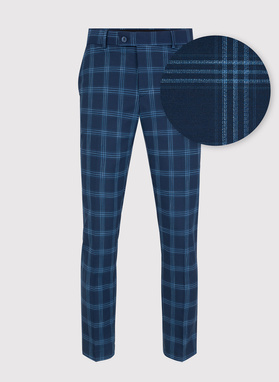 Granatowy garnitur męski w niebieską kratę