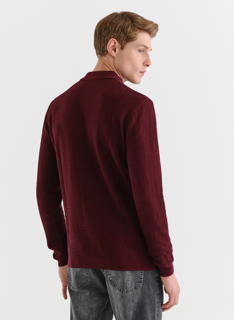 Bawełniany sweter polo w kolorze bordowym