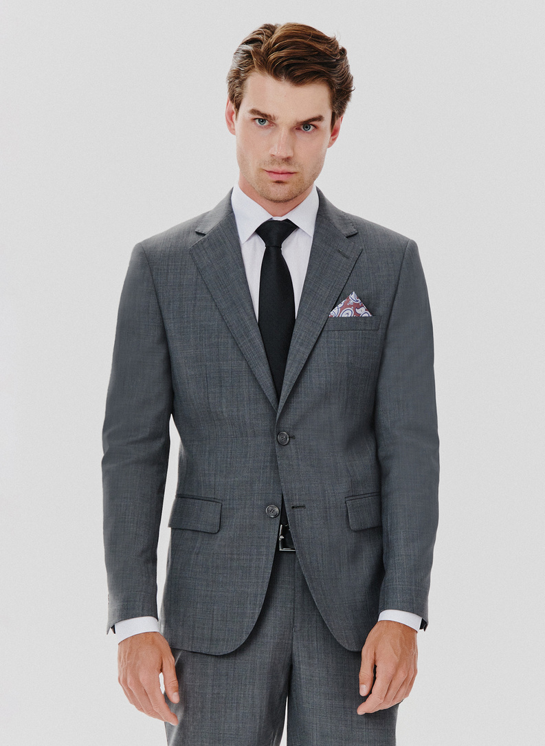 Dwuczęściowy gładki garnitur męski w kolorze szarym