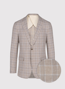 Beżowa marynarka w kratkę z lnem i bawełną