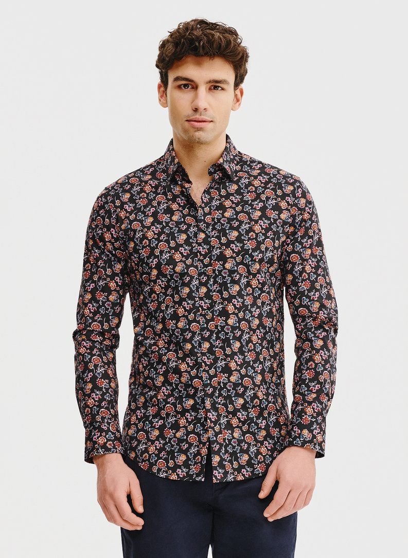 Czarna koszula męska w kwiaty