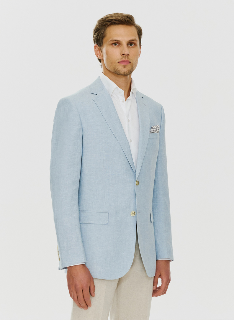 Lniana marynarka męska w kolorze niebieskim