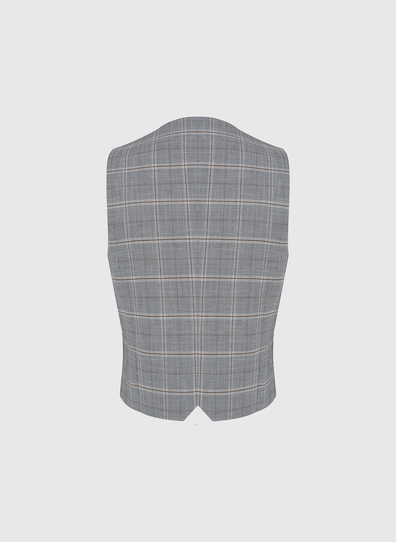 Szara dwurzędowa kamizelka w kratę