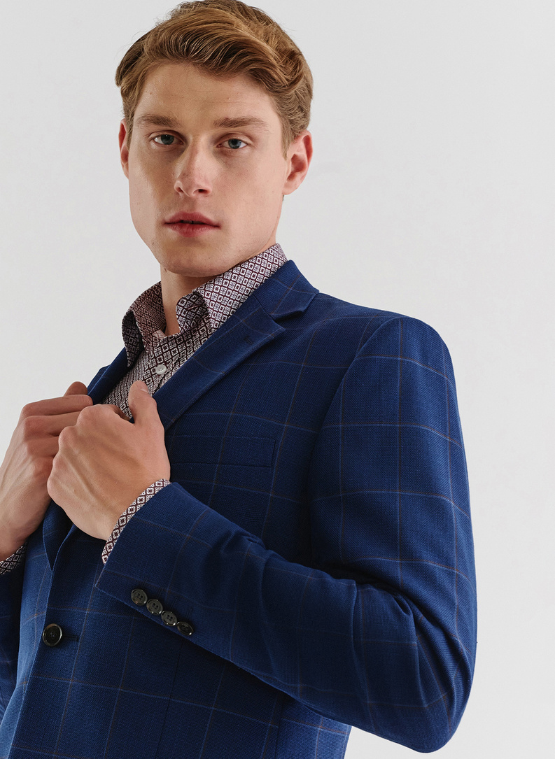 Granatowa marynarka casualowa w kratę