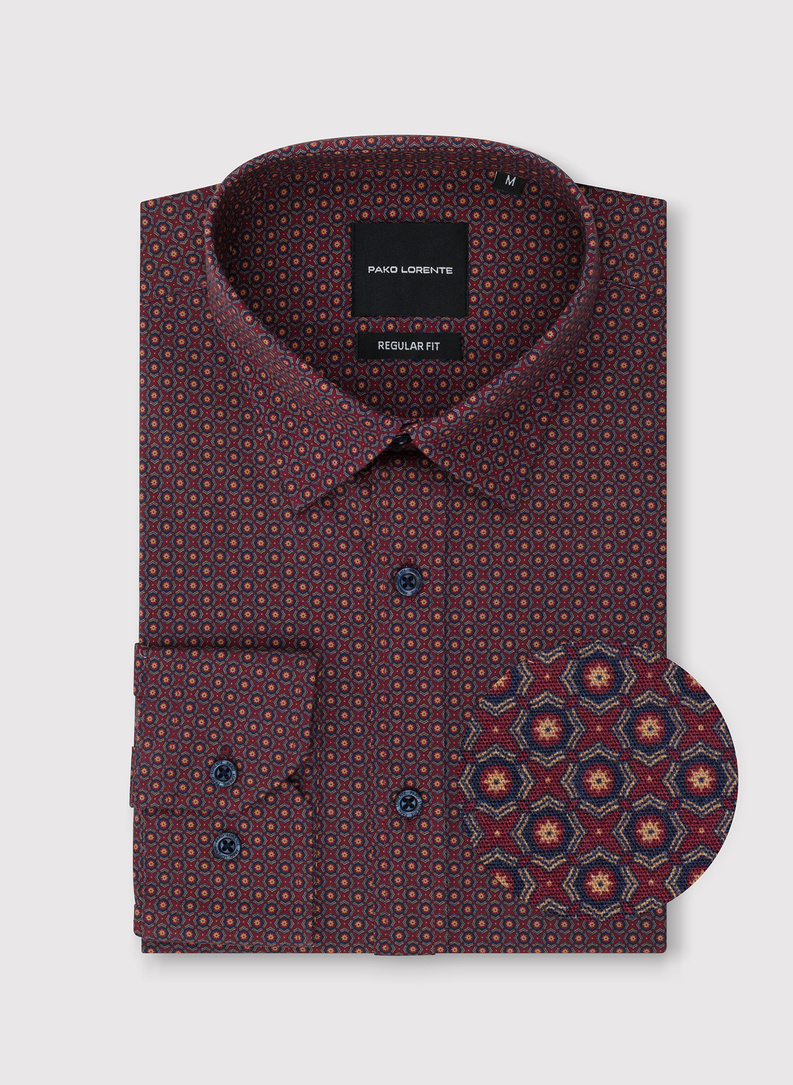 Bordowa koszula w geometryczny wzór