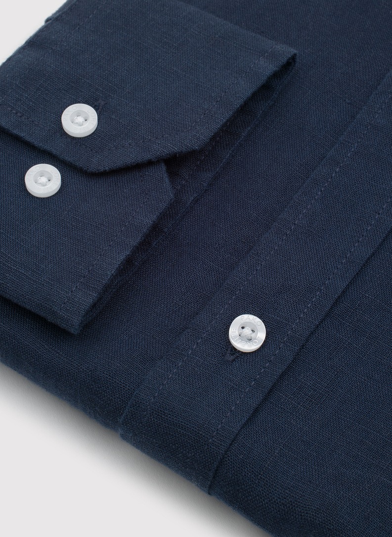 Lniana koszula męska w kolorze granatowym