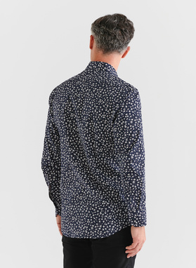 Granatowa koszula męska w kwiatki 