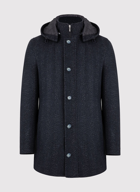 Czarny płaszcz męski z odpinanym kapturem