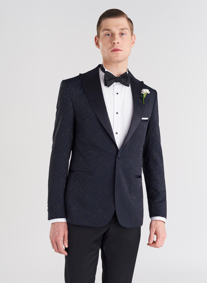 Granatowa żakardowa marynarka smokingowa 