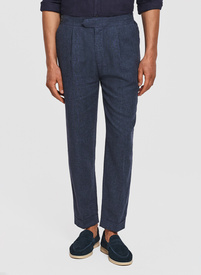 Granatowe spodnie casual z lnem