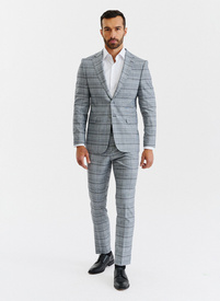 Szary kraciasty garnitur męski