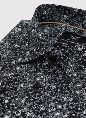 Czarna koszula męska w kwiatowy deseń