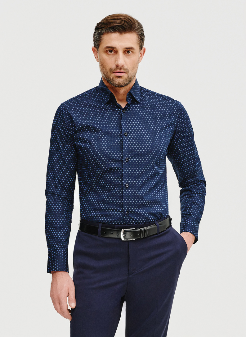 Granatowa koszula męska w mikrowzór