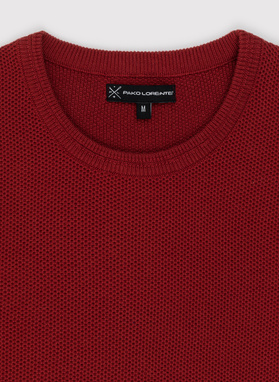 Czerwony sweter męski z okrągłym dekoltem