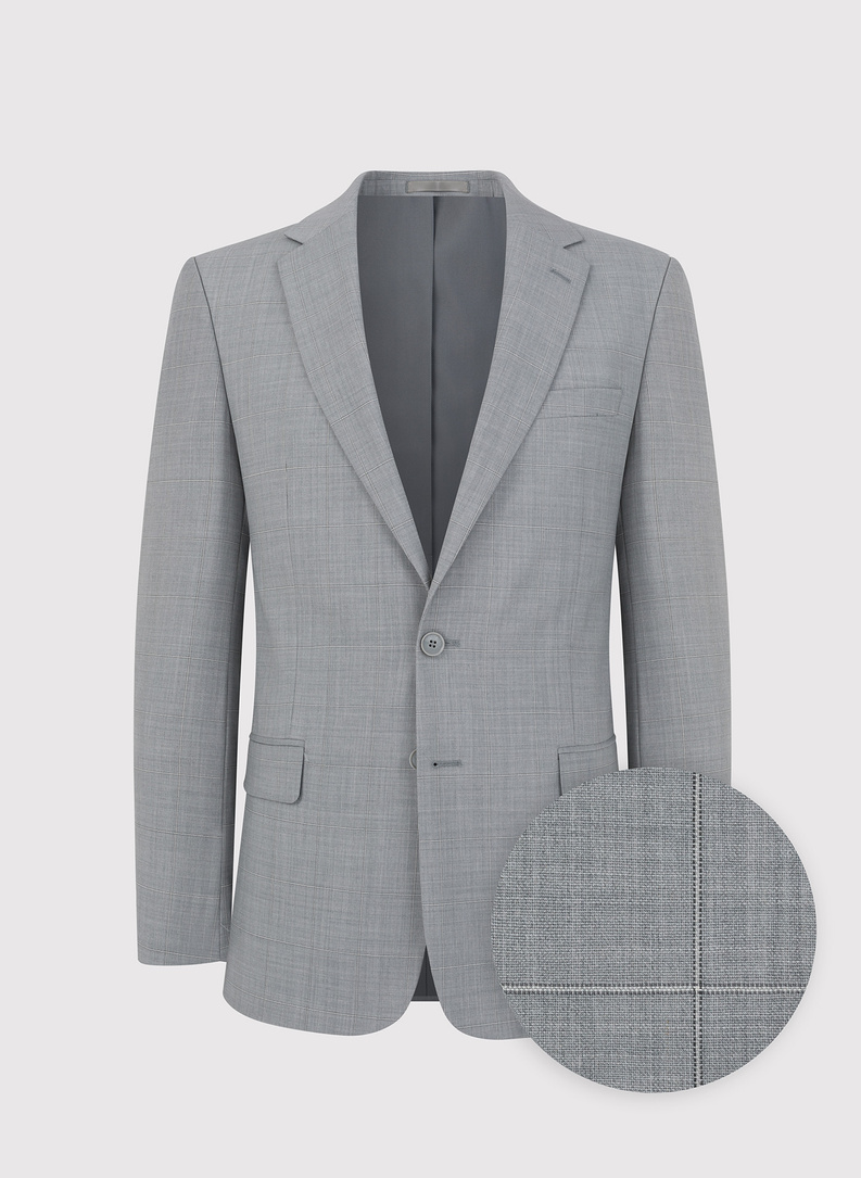 Szary garnitur męski w delikatną kratę