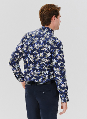 Granatowa koszula męska w kwiaty