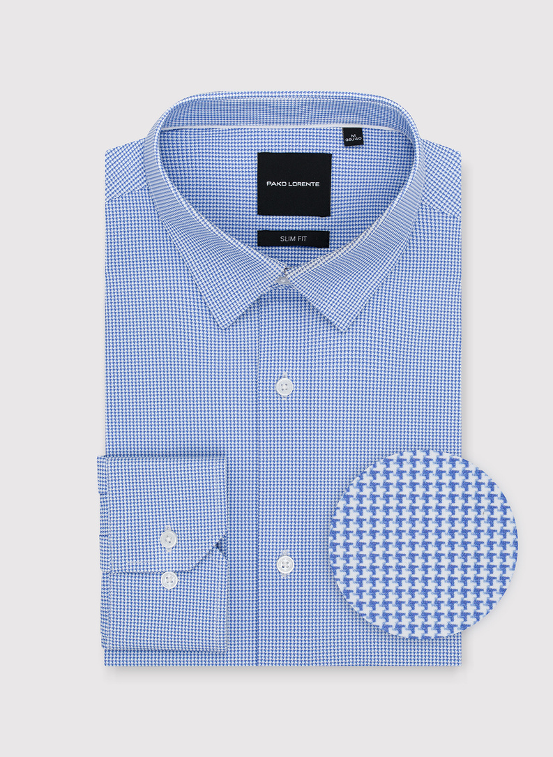 Niebieska dzianinowa koszula w pepitkę