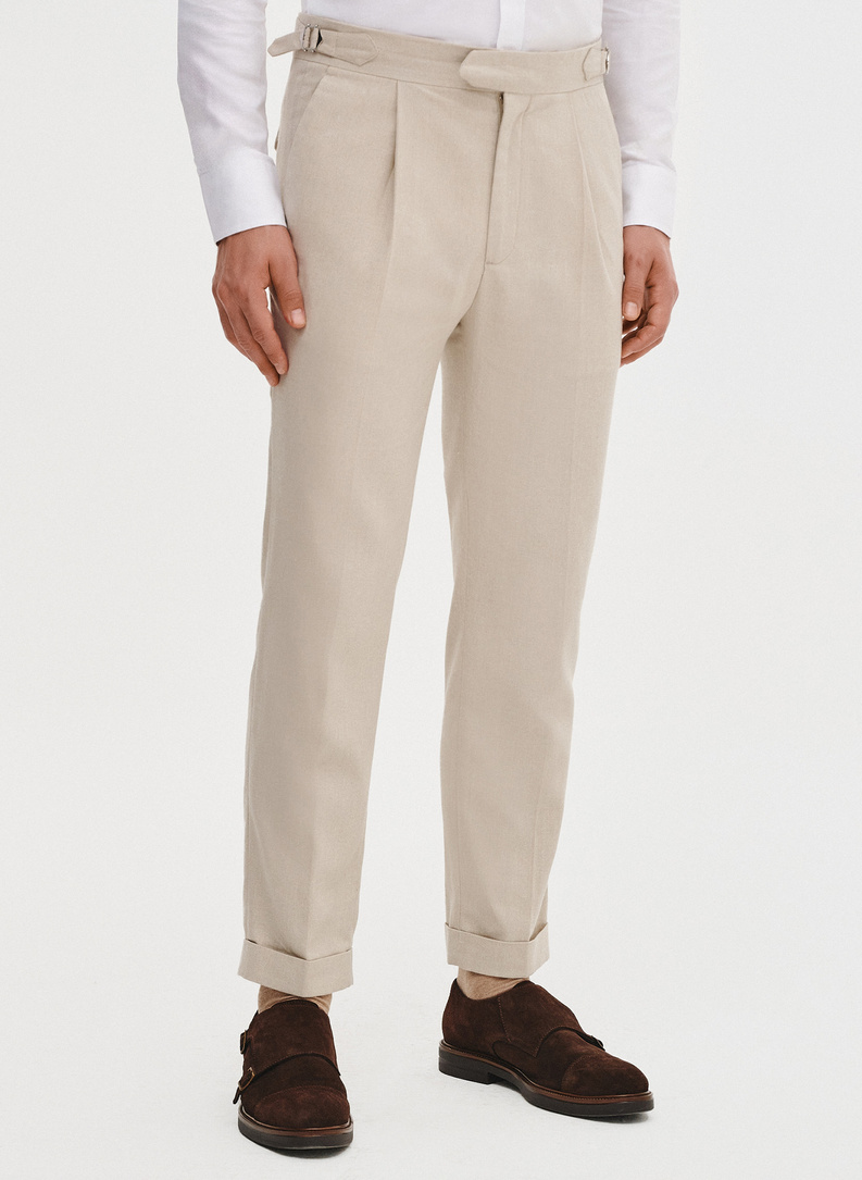 Beżowe spodnie męskie z lnem