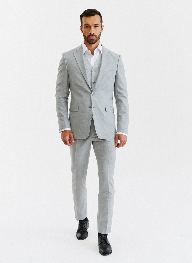 Męskie jasnoszare spodnie garniturowe