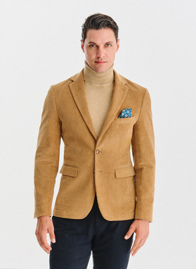 Beżowa sztruksowa marynarka męska