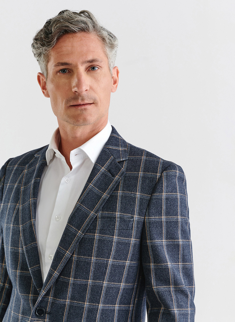 Granatowa casualowa marynarka męska w kratę