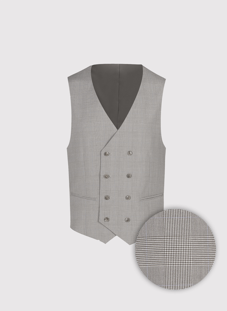 Szara dwurzędowa kamizelka w kratę