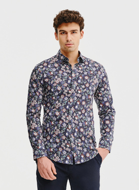 Granatowa koszula męska w kwiaty