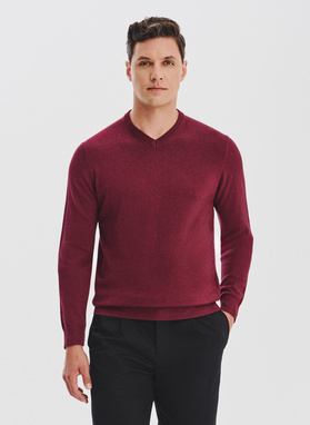 Bordowy sweter męski v-neck