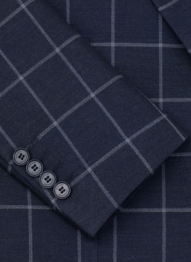 Casualowa granatowa marynarka w jasną kratę